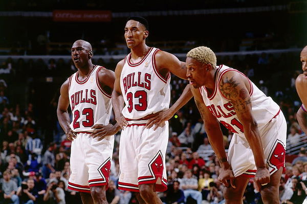 NBA legends Michael Jordan, Scottie Pippen and Dennis Rodman